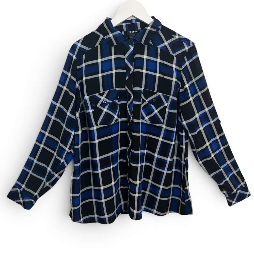 torrid Navy & Black Plaid Button-Front Blouse